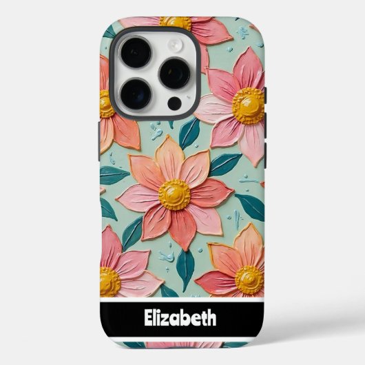  Getextureerde Bloemen Telefoon Hoesje (Achterkant)