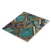 Getextureerde bloemkunst in turquoise en goud tegeltje (Zijkant)