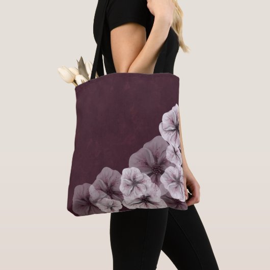Getextureerde Bourgogne met bloemen Tote Bag (Dichtbij)