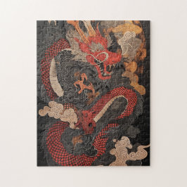 Getextureerde Chinese draak met vlammen Legpuzzel