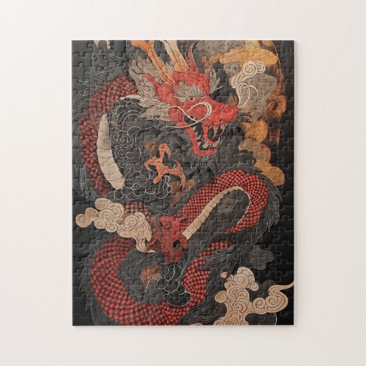 Getextureerde Chinese draak met vlammen Legpuzzel (Verticaal)