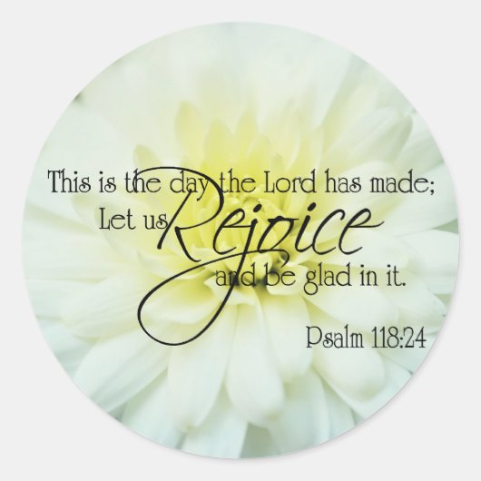 Getextureerde chrysant psalm 118:24 ronde sticker (Voorkant)