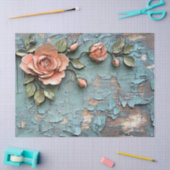 Getextureerde Coral Rozen op Distressed Blauwgroen Tissuepapier (Craft)