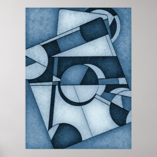 Getextureerde cyanotype geometrische Abstracte kun Poster