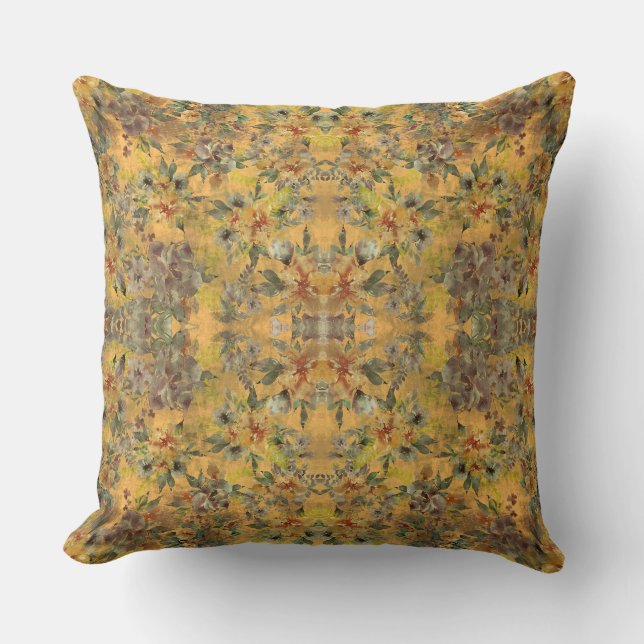 Getextureerde Floral Golden Repeat Pattern Art Kussen (Voorkant)