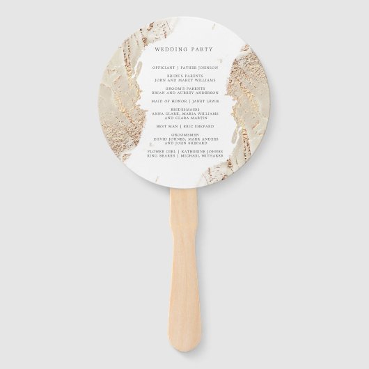 Getextureerde Gouden Faux Folie Bruiloft Hand Fan Handwaaier (Achterkant)