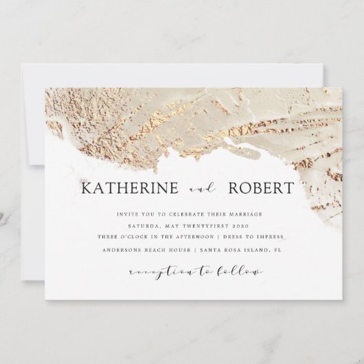 Getextureerde Gouden Faux Folie Modern Huwelijksui Kaart (Voorkant)