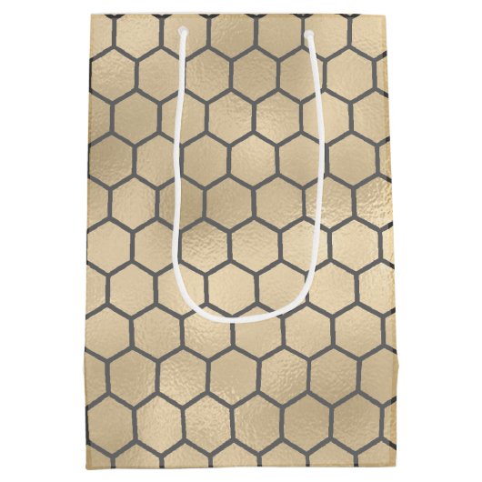 Getextureerde gouden honingraat zeshoek imker patr medium cadeauzakje (Achterkant)