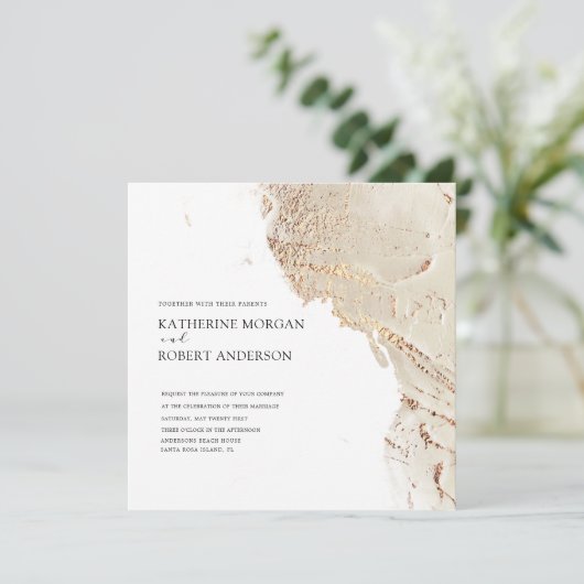 Getextureerde Gouden Moderne Huwelijksuitnodiging Kaart (Staand voorkant)