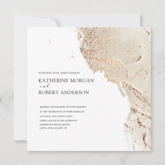Getextureerde Gouden Moderne Huwelijksuitnodiging Kaart (Voorkant)