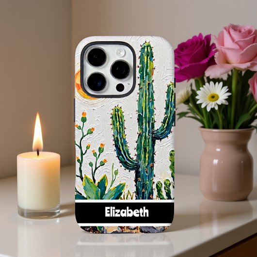 Getextureerde Impasto Desert Cactus smartphone Case-Mate iPhone Case