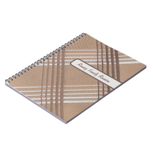 Getextureerde Khaki Brown Plaid Print Familiereüni Notitieboek (Linkerzijde)
