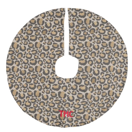 Getextureerde luipaard print rode INITIALEN chique Imitatie Linnen Kerstboom Kleed (Voorkant)