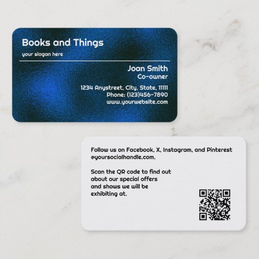 Getextureerde Metallic Navy Blue Folie Visitekaart Kortingskaartje (Voorkant / Achterkant)