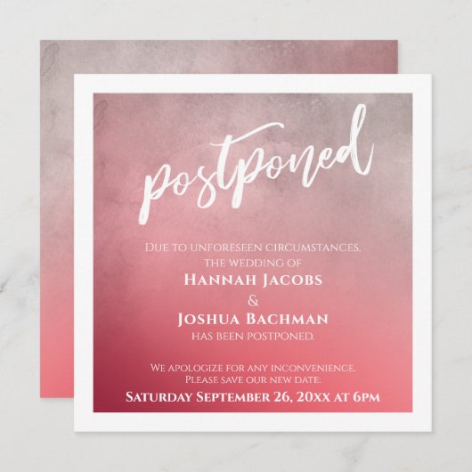 Getextureerde Ombre Bold Roze Uitgestelde Bruiloft Kaart (Voorkant / Achterkant)