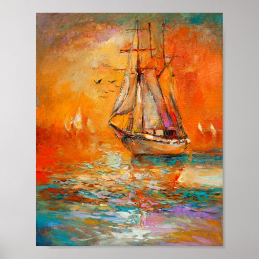 Getextureerde Oranje impressionistische zeegezicht Poster (Voorkant)