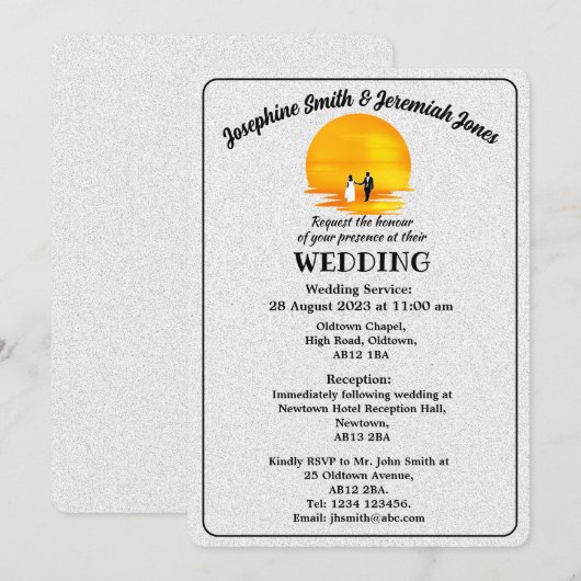 Getextureerde Paar Zonsondergang Bruiloft Kaart In (Voorkant / Achterkant)