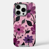 Getextureerde paarse bloemen op roze Case-Mate iPhone case (Achterkant)
