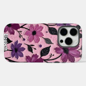 Getextureerde paarse bloemen op roze Case-Mate iPhone case (Achterkant (horizontaal))
