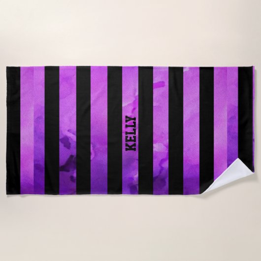 getextureerde paarse en zwarte strepen strandlaken (Voorkant)