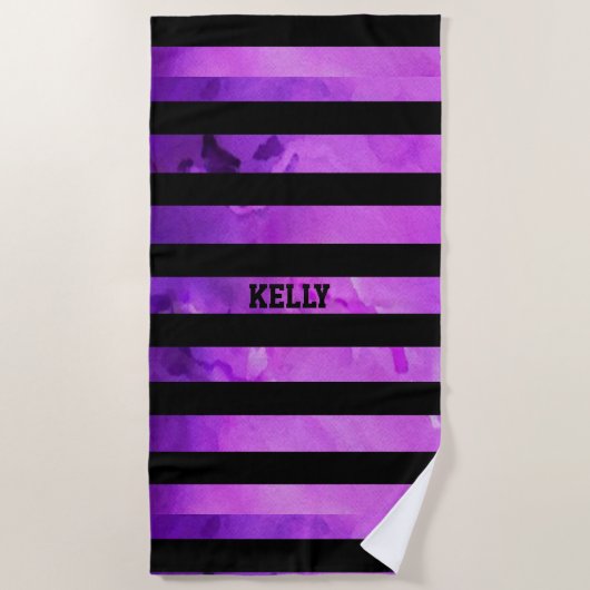 getextureerde paarse en zwarte strepen strandlaken (Voorkant)