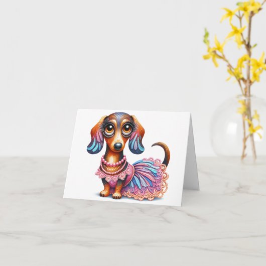 Getextureerde pastel geschilderd dashond Download Kaart (Gele Bloem)