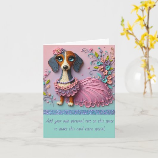 Getextureerde pastel geschilderd teckel kaart (Gele Bloem)