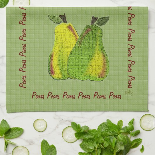Getextureerde peren (getild groen) theedoek (Gevouwen)