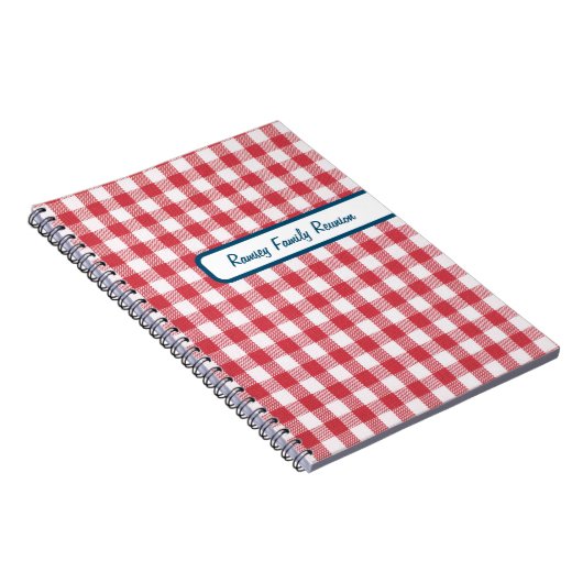 Getextureerde Red & White Gingham Plaid Familiereü Notitieboek (Rechterzijde)