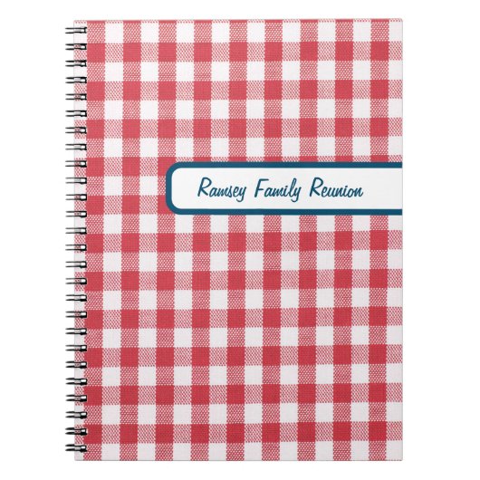 Getextureerde Red & White Gingham Plaid Familiereü Notitieboek (Voorkant)