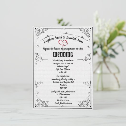 Getextureerde Rode Hart Bruiloft 1-zijdige Kaart I (Staand voorkant)