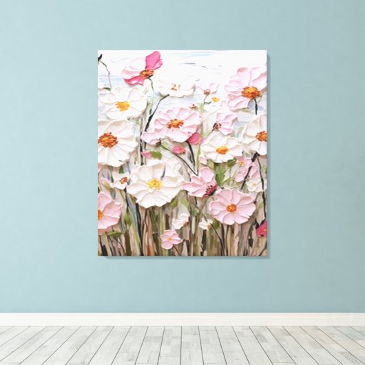 Getextureerde roze bloem Abstract canvas print (Insitu (Houten vloer))