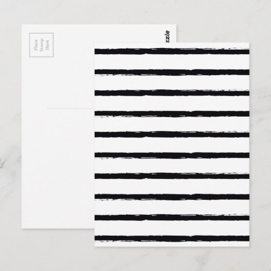 Getextureerde Stripes Black White Rough Lines Patt Briefkaart (Voorkant / Achterkant)