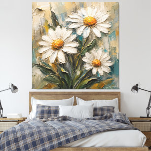 Getextureerde witte madeliefjesboeket  canvas afdruk