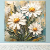 Getextureerde witte madeliefjesboeket canvas afdruk (Insitu (Houten vloer))