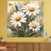 Getextureerde witte madeliefjesboeket canvas afdruk (Insitu (Woonkamer))