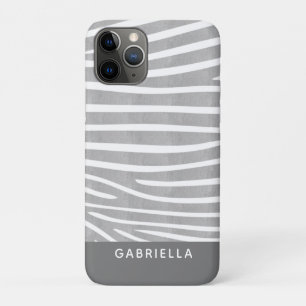 getextureerde Zebra Print Pattern Grey Name Case-Mate iPhone Case