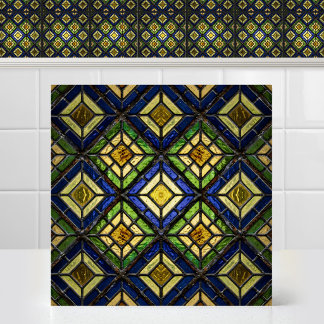 Getextuurd Blauw Geel Kathedraal Glas-in-Lood Tegeltje