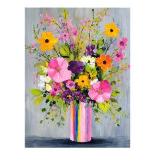 Getextuurde Bloemen in een Vaas Foto Afdruk