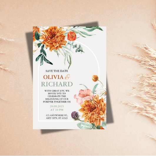 Getextuurde Boho Pampagras Trouw 'Save the Date'  Save The Date
