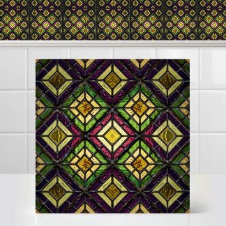 Getextuurde Magenta Lime Kathedraal Glas-in-lood Tegeltje
