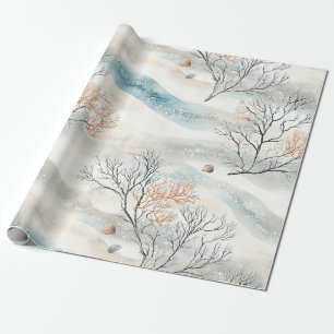 Getextuurde Waterverf Koraal in Oranje & Leisteenb Cadeaupapier