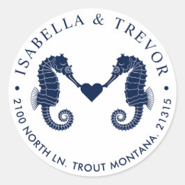 Getij van de liefde | Dubbel Seahorse wit retourad Ronde Sticker