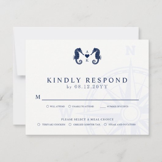 Getij van de liefde | Seahorse Thema Bruiloft RSVP (Voorkant)