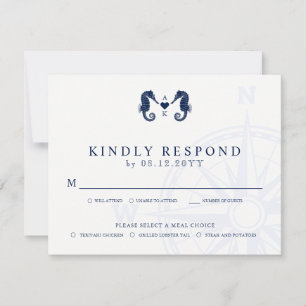 Getij van de liefde   Seahorse Thema Bruiloft RSVP Kaartje