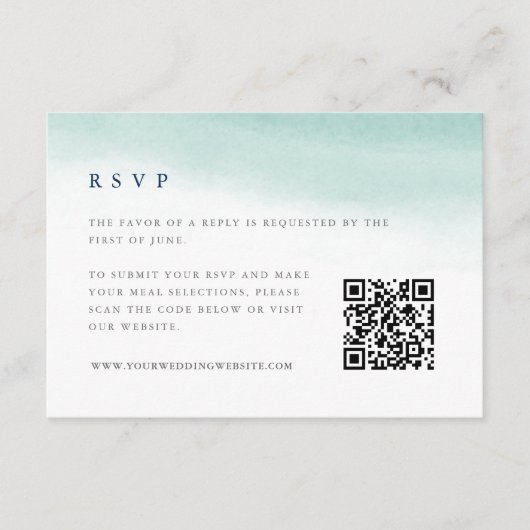 getijden van zeeglas | Bleke nevel groene QR code RSVP Kaartje (Voorkant)