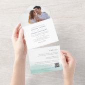 getijden van zeeglas | Kustbruiloft Waterverf All In One Uitnodiging (Afscheurbaar)