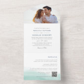 getijden van zeeglas | Kustbruiloft Waterverf All In One Uitnodiging (Binnen)