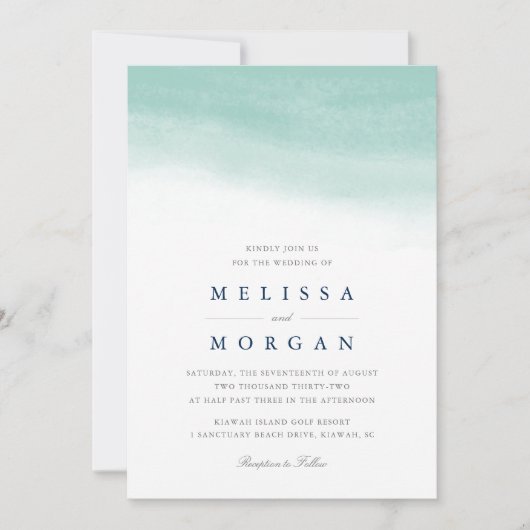 getijden van zeeglas | Kustbruiloft Waterverf Kaart (Voorkant)