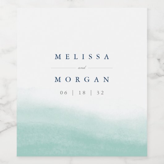 getijden van zeeglas | Kustbruiloft Waterverf Wijn Etiket (Enkel label)